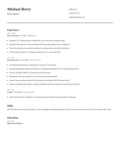 Retort Operator Resume