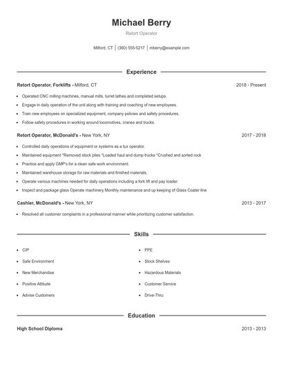 Retort Operator Resume