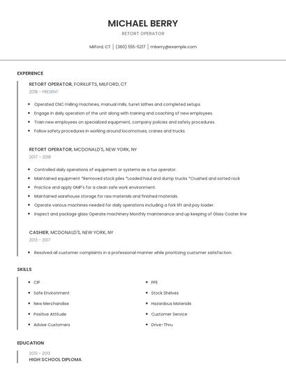 Retort Operator Resume