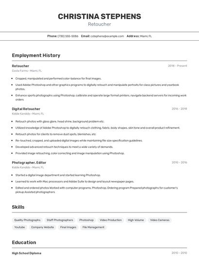 Retoucher Resume