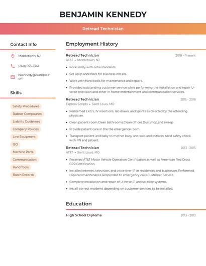 Retread Technician Resume