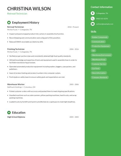 Retread Technician Resume