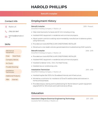 Retrofit Installer Resume