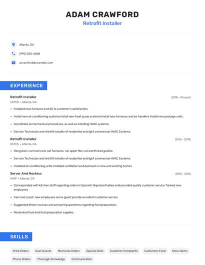 Retrofit Installer Resume