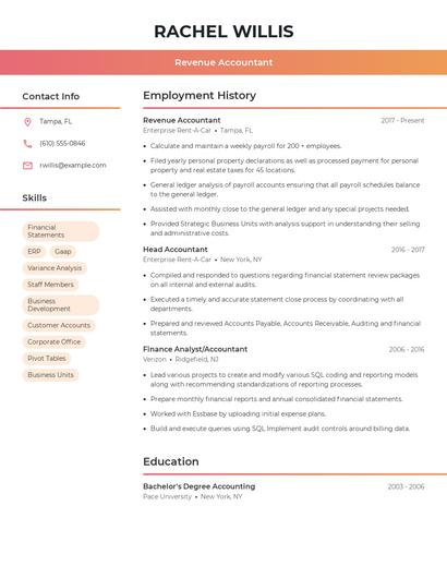 Revenue Accountant Resume