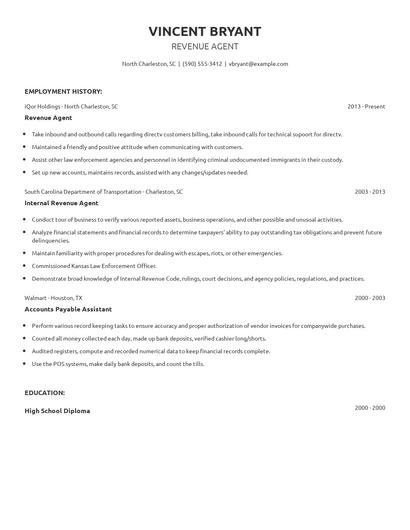 Revenue Agent Resume