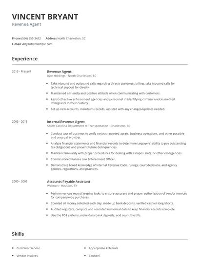 Revenue Agent Resume