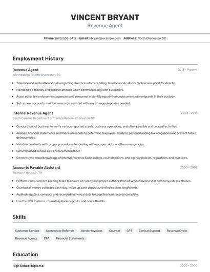 Revenue Agent Resume