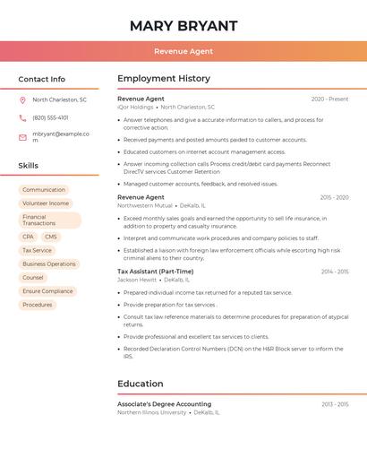 Revenue Agent Resume