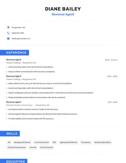 Revenue Agent Resume