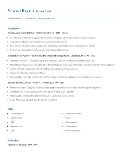 Revenue Agent Resume