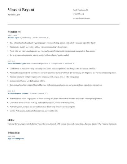Revenue Agent Resume