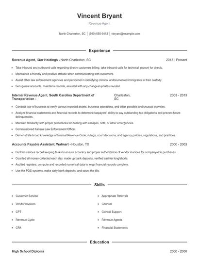 Revenue Agent Resume
