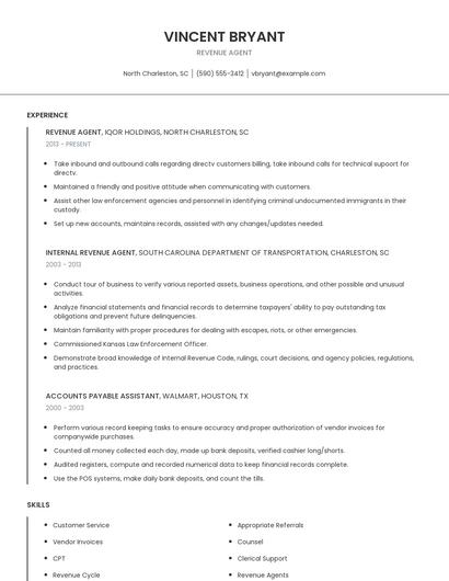 Revenue Agent Resume