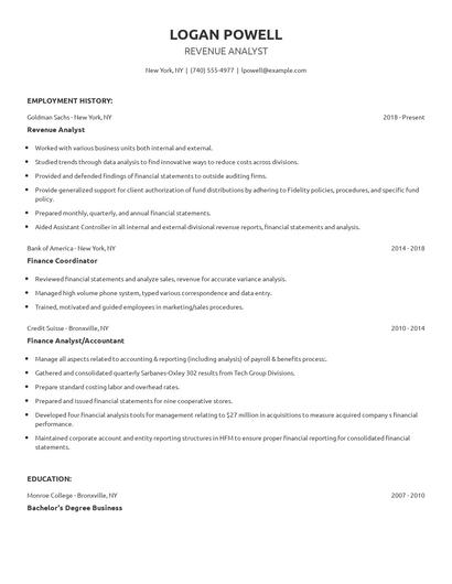 Revenue Analyst Resume