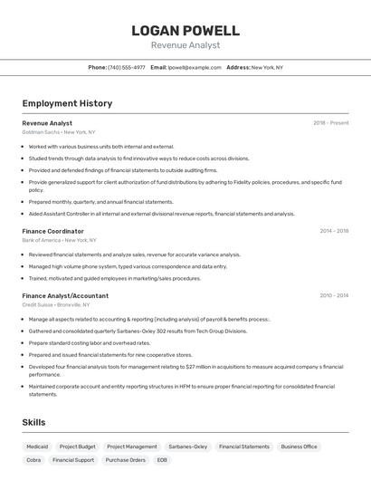Revenue Analyst Resume