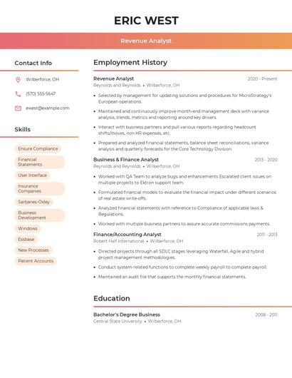 Revenue Analyst Resume