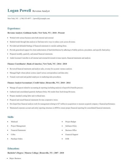 Revenue Analyst Resume