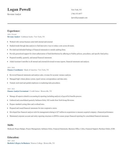 Revenue Analyst Resume
