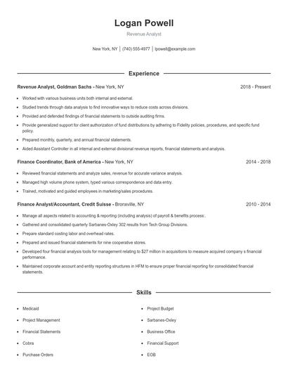 Revenue Analyst Resume