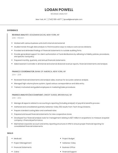 Revenue Analyst Resume
