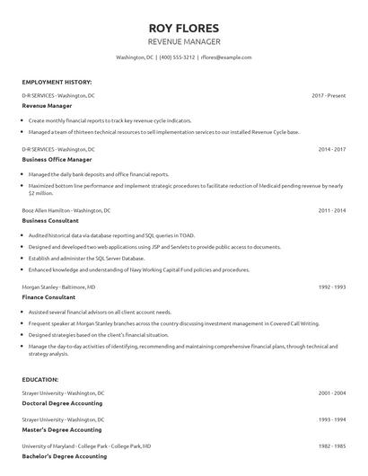 Revenue Manager Resume