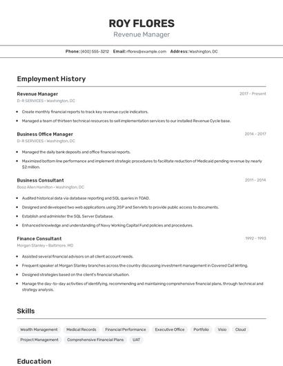 Revenue Manager Resume
