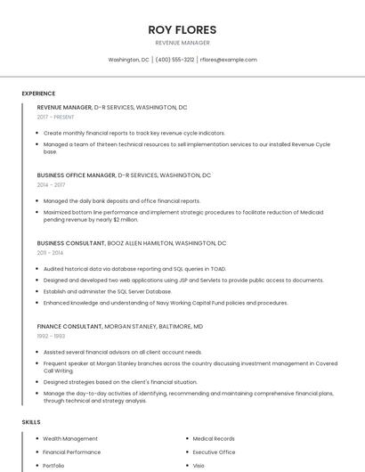 Revenue Manager Resume