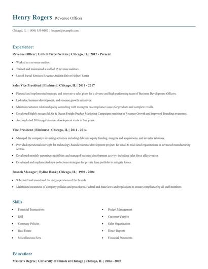 Revenue Officer Resume