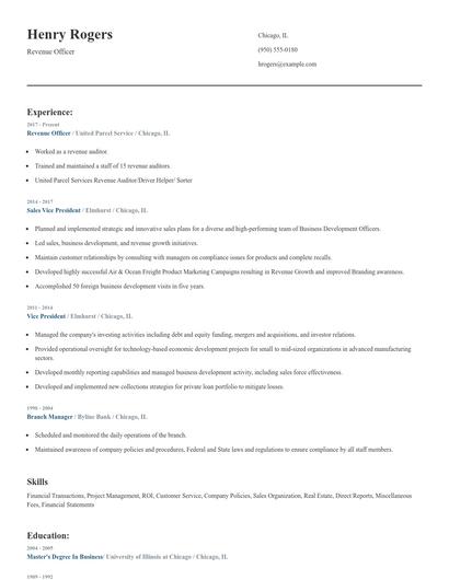 Revenue Officer Resume