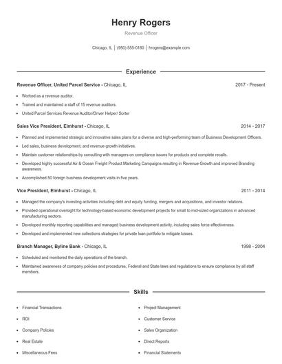 Revenue Officer Resume