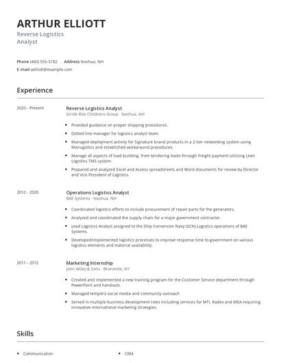 Reverse Logistics Analyst Resume