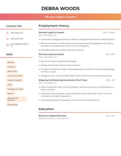 Reverse Logistics Analyst Resume