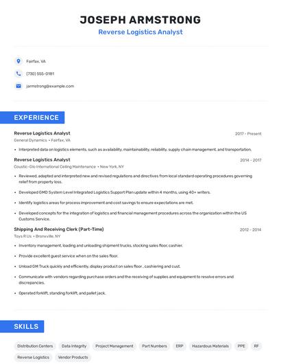 Reverse Logistics Analyst Resume
