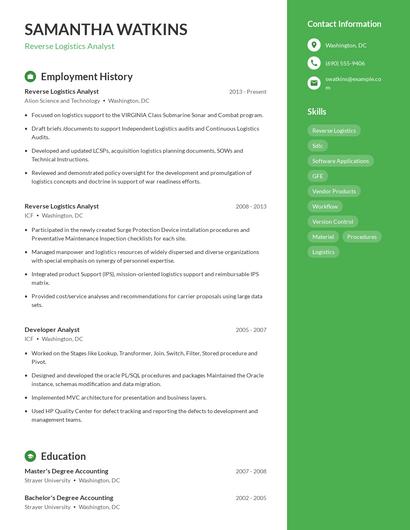 Reverse Logistics Analyst Resume