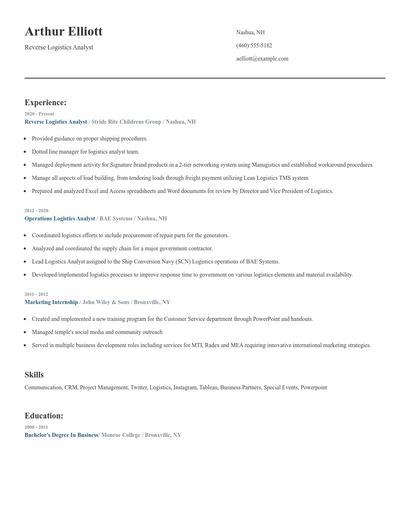 Reverse Logistics Analyst Resume