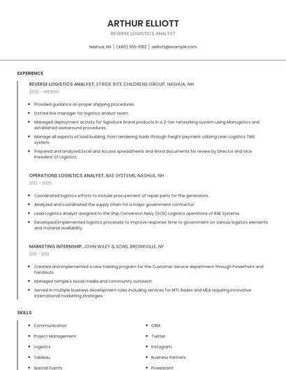 Reverse Logistics Analyst Resume