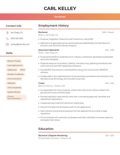 Reviewer Resume