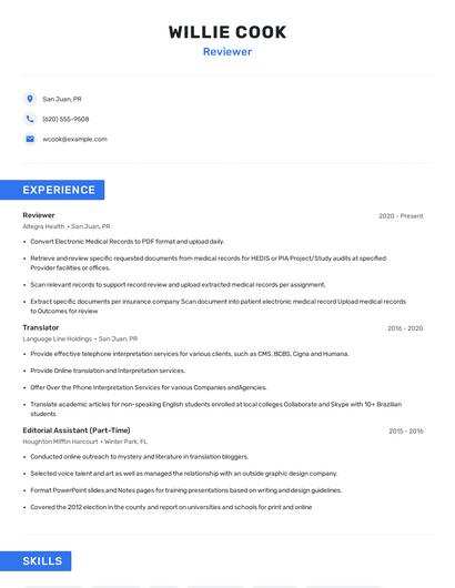 Reviewer Resume