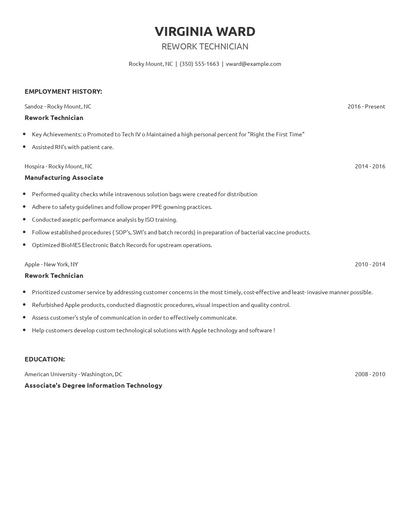 Rework Technician Resume