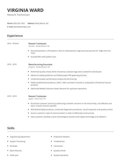 Rework Technician Resume