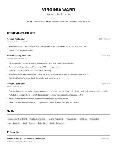 Rework Technician Resume