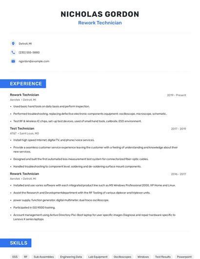 Rework Technician Resume