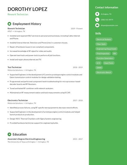 Rework Technician Resume