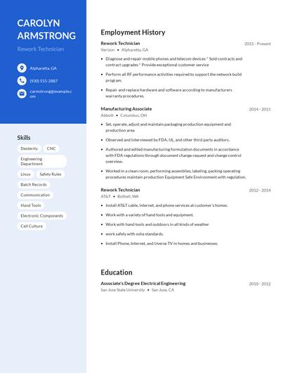 Rework Technician Resume