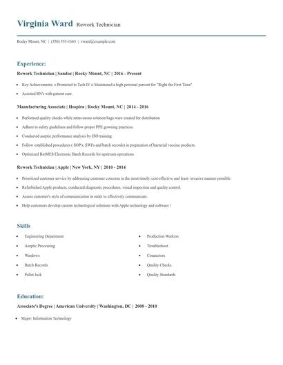 Rework Technician Resume