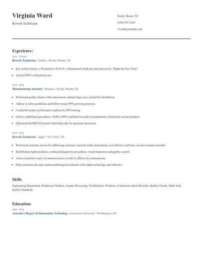 Rework Technician Resume