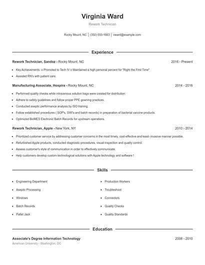 Rework Technician Resume