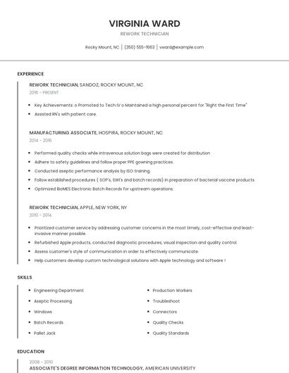 Rework Technician Resume