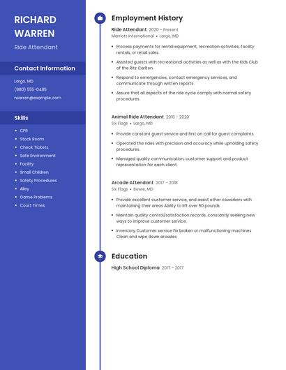 Ride Attendant Resume